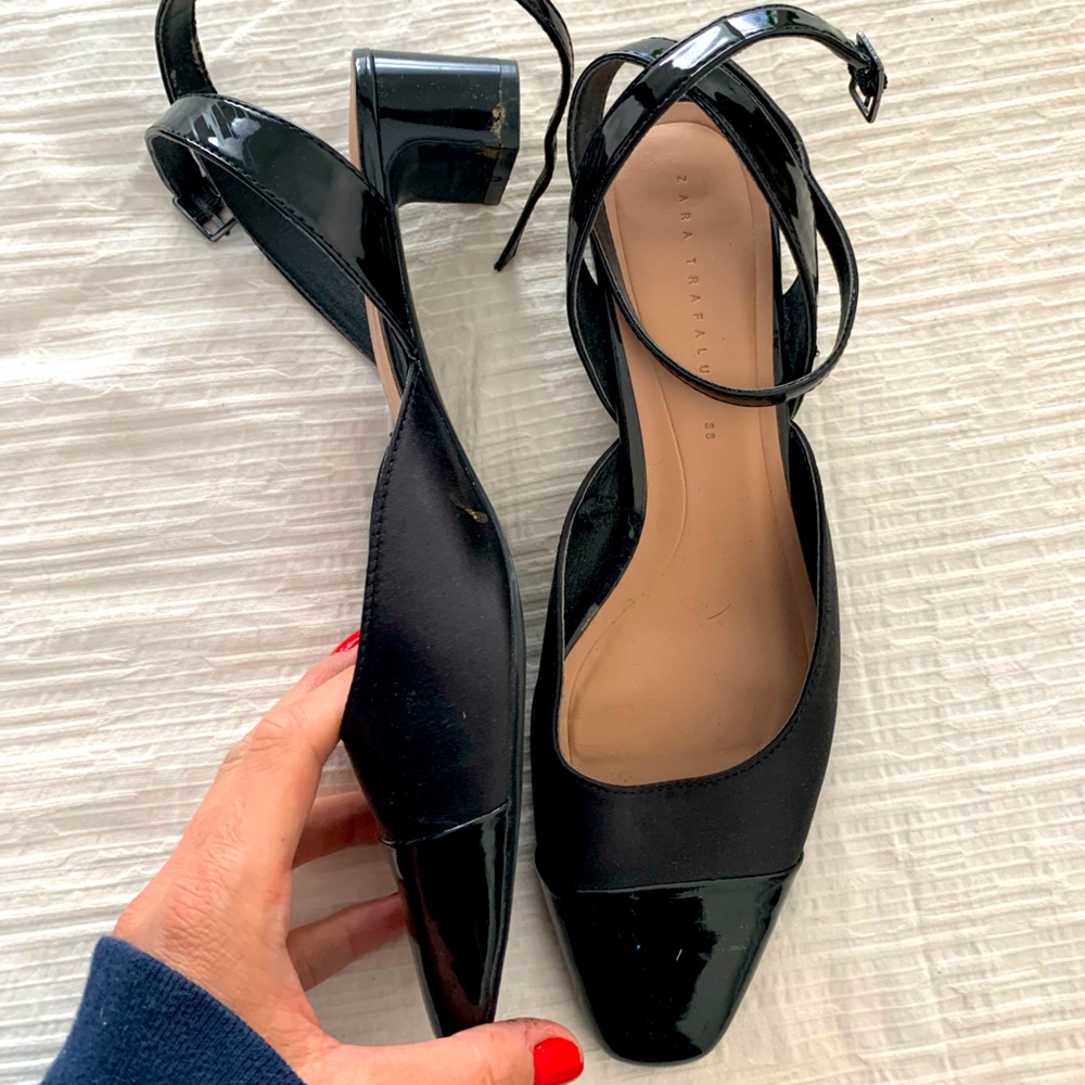 ZARA ANKLE STRAP PATENT LEATHER HEEL - size 7.5